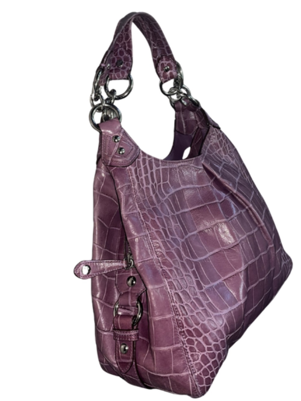 COACH Madison Maggie Exotic
Croc Embossed Leather Shoulder Bag Purple - Picture 3 of 14